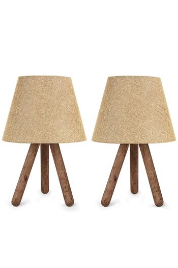 HOMİNG Design Wooden Three-Legged Lampshade Set of 2
