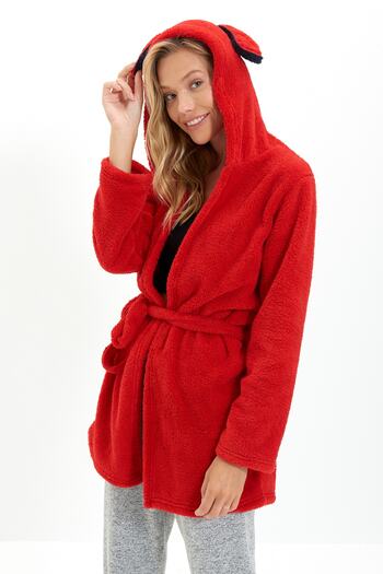 Trendyol Collection Piros hímzett plüss téli pongyola - THMAW22SB0004