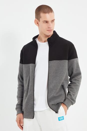 Trendyol Collection Anthracite Regular/Normal Cut Zippered Fleece Inside/Warm Sweatshirt-Cardigan Tmnaw22Sw0720