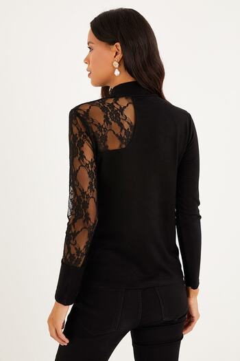Cool & Sexy Dámská černá poloturtleneck krajková halenka BK1276