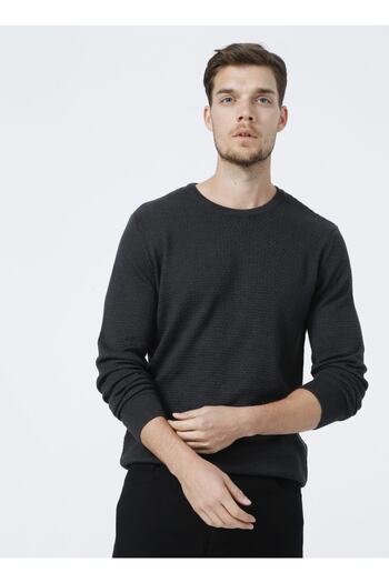 Fabrika Crew Neck Basic Anthracite Melange Men's Sweater - Benjamın-y