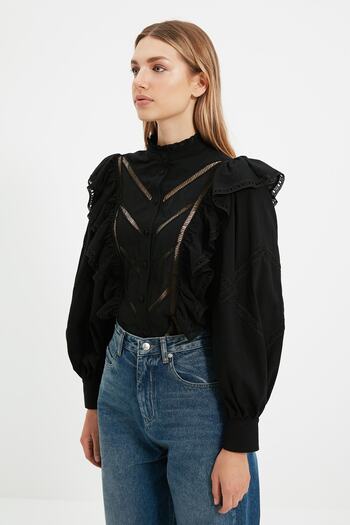 Trendyol Collection TPRAW22GO1089 Модел черна тъкана риза - с аксесоари