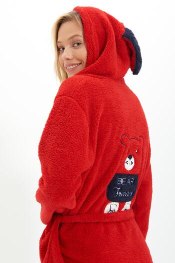Trendyol Collection Piros hímzett plüss téli pongyola - THMAW22SB0004