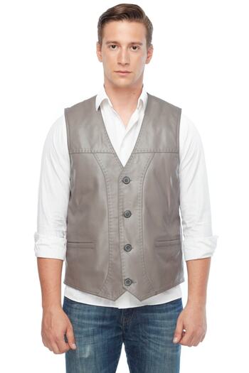 Deriza Taupe Genuine Leather Vest with Punt