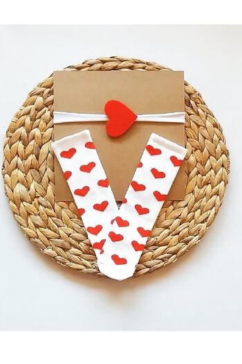 Asa Bebek Çocuk Heart Headband and Knee Socks Set for Baby Girl - Cream/Red Heart