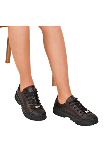 NOOSY Dark Brown Genuine Leather Women's Sneakers - Model440583