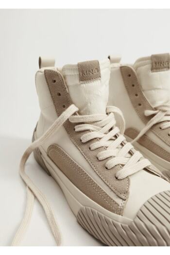 MANGO Woman Women's Ekrü Lace-up Leather Sneakers