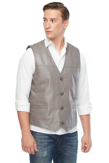 Deriza Taupe Genuine Leather Vest with Punt