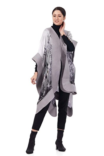 Nomads Felt Silk-Felt Poncho |   Gray Peacock Pattern |   Nomads Felt