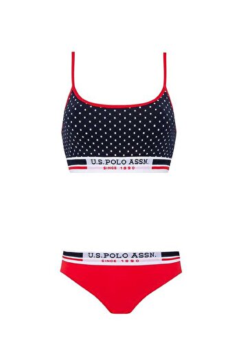 U.S. Polo Assn. Navy Blue Polka Dot Bustier Red Shorts Set
