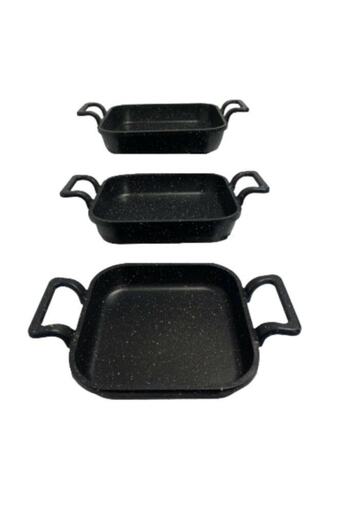 Eda Set of 3 Black Aluminum Square Cast Iron Pans 20-22-24 Cm