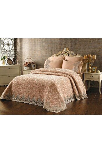 Walls Home French Laced Blanket Set (with lace) Cappuccino
