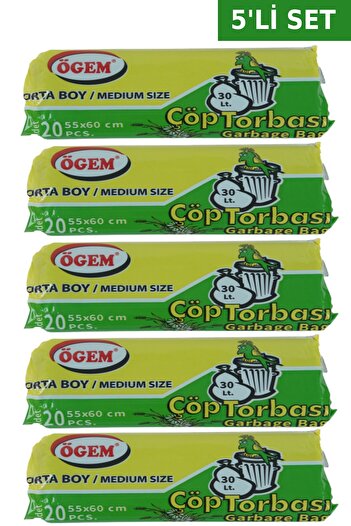ÖGEM PLASTİK Ögem Çöp Poşeti Orta Boy 55 X 60 Cm 20'li 5 Li Set