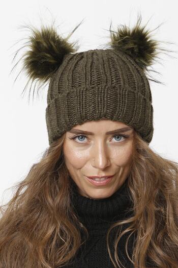 Vemod 75 Folded Double Pompom Knitted Beanie - Khaki
