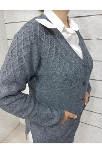 Ön-Er Giyim Buttoned Pocketed Winter Wool Mother Cardigan