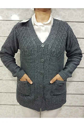 Ön-Er Giyim Buttoned Pocketed Winter Wool Mother Cardigan
