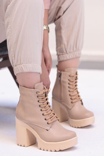 Mamito Ayakkabı Jvl 004 Lace Up Λεπτομέρεια Ψηλοτάκουνες Μπότες Nude