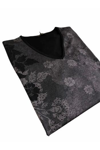 Elele Women's Black Leaf Pattern V-Neck Combed Cotton Blouse
