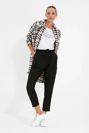 Trendyol Collection Black Tie Detailed Jogger Woven Trousers TWOSS19ST0212