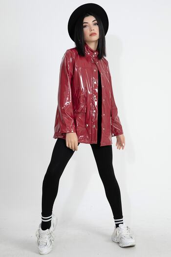 VAPUR TEKSTİL Waterproof Women's Patent Leather Raincoat