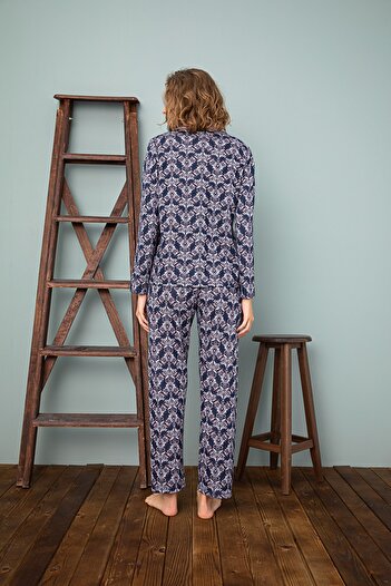 Sevim Women's Patterned Buttoned Pajama Set