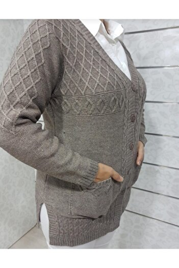 Ön-Er Giyim Buttoned Pocketed Winter Wool Mother Cardigan