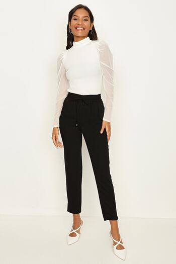 Select Moda Women's Black Elastic Waist Relaxed Cut Trousers