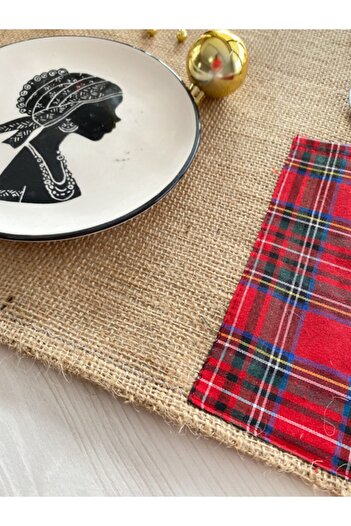 White Alamode New Year New Year's Eve Special Plaid&Scottish Patterned Jute Placemat