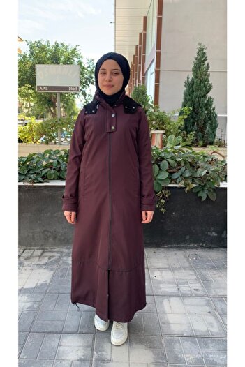 Kayra Women's Black Piping Detailed Hooded Trench Coat