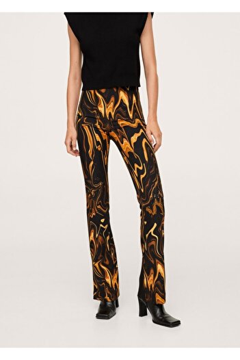 MANGO Woman Women's Black Marble Patterned Trousers
