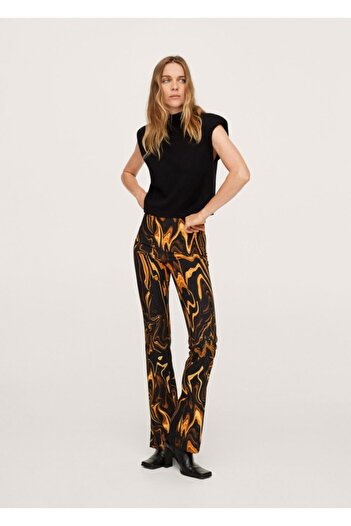 MANGO Woman Women's Black Marble Patterned Trousers