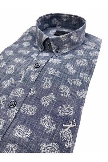 Sarar Πουκάμισο με μοτίβο σάλι ανασκόπησης Slim Fit Indigo Blue