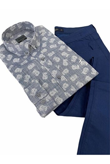 Sarar Πουκάμισο με μοτίβο σάλι ανασκόπησης Slim Fit Indigo Blue