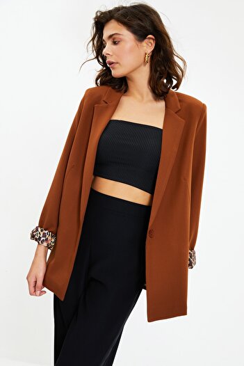 Trendyol Collection Καφέ κανονική επένδυση Λεπτομερές υφαντό σακάκι TWOAW20CE0316