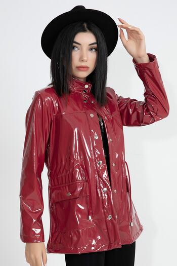 VAPUR TEKSTİL Waterproof Women's Patent Leather Raincoat