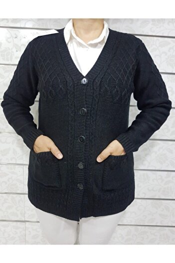 Ön-Er Giyim Buttoned Pocketed Winter Wool Mother Cardigan