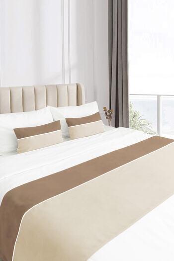 RİTMOHOME Bed Runner & Inner Filled Throw Pillow Set Double Bias Earth/Cream, Dowry, Bed Cover