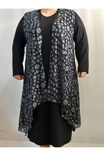 Mertcan Butik Polka Dot Black Glitter Casual Tulle Vest