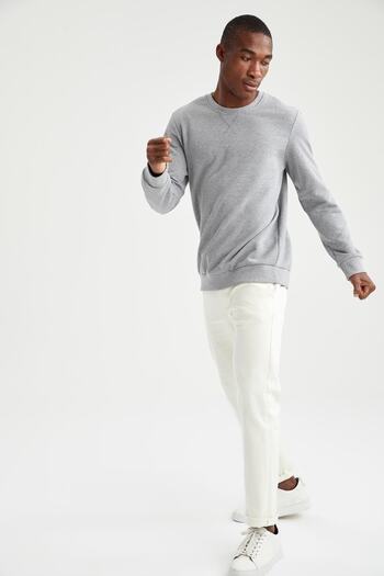 DeFacto Φούτερ Regular Fit Crew Neck από ανακυκλωμένο βαμβακερό μαλακό τρίχωμα