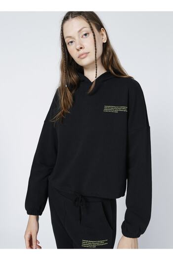 ONLY Hooded Short Plain Black Women's Sweatshirt