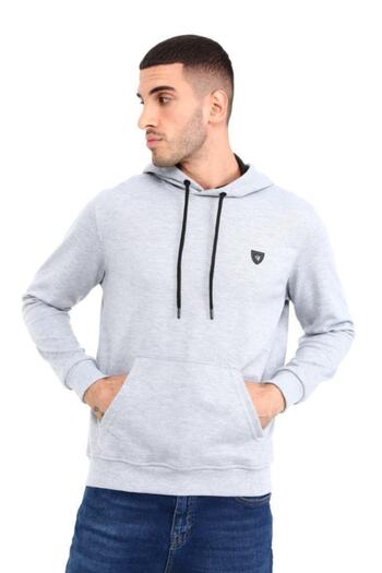 Rey Polo Men's Hooded Kangaroo Pocket Long Sleeve Pique Basic Sweatshirt