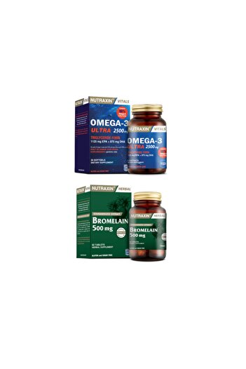 Nutraxin Omega 3 Ultra - 2500 Mg Fish Oil, 30 Soft Capsules + Bromelain 500 Mg, 60 Capsules