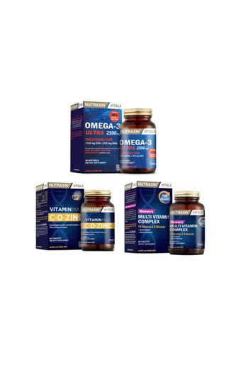 Nutraxin Omega 3 Ultra 2500 Mg - 30 Capsules + Vitamin Max (C,D,Zinc)60 Tablets + Women's Multivitamin 60 Tablets