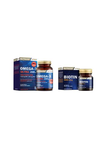 Nutraxin Omega 3Ultra- 2500MgFish Oil, Soft Capsule +Biotin5000 Mg, 30 Tablets
