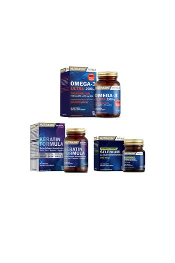 Nutraxin Omega 3 Ultra 2500 Mg Fish Oil - 30 Capsules Selenium 100 Mcg Keratin Formula 60 Tablets
