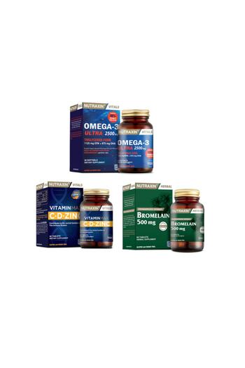 Nutraxin Omega 3 Ultra 2500 Mg Fish Oil - Vitamin Max 60 Tablets + Bromelain 60 Capsules