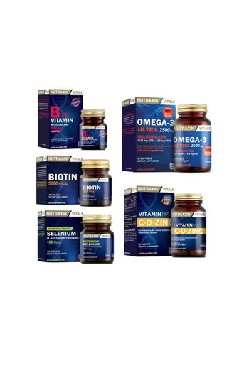 Nutraxin Omega 3Ultra2500mg - Fish Oil 30 Capsules, Selenium,Biotinand VitaminMax(c,d,zinc) + B12 Dilated