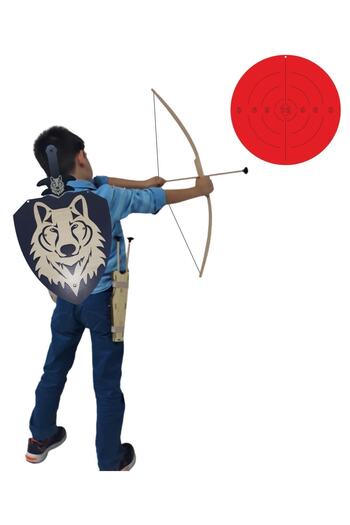 Ahtek Natural Wooden Arrow Bow + Wolf Head Shield + Sword + Quiver + Target Black