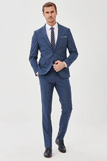 ALTINYILDIZ CLASSICS Men's Navy Blue Extra Slim Fit Slim Fit Woolen Check Suit