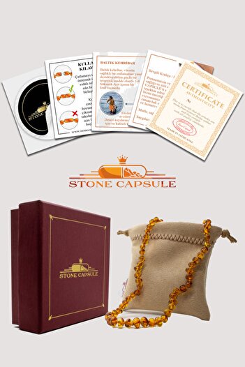 STONE CAPSULE Yetişkin Baltık Kehribar Kolye Karamel (cognac) Renk Parlak Barok Kesim